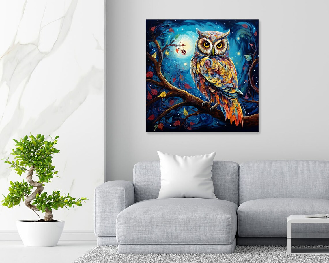 Owl Whimsical Living Room Bird Wall Art Print - Image 2