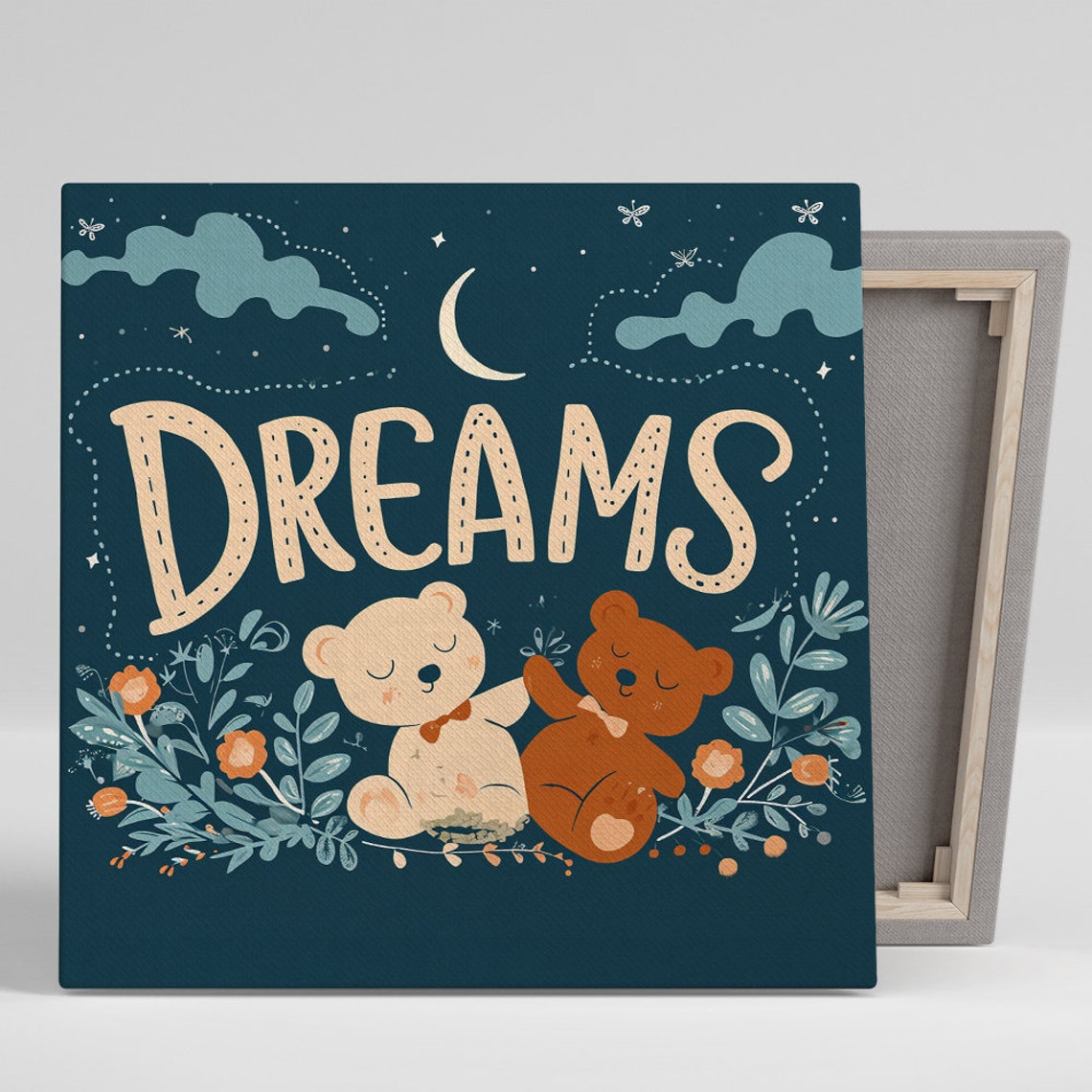 Sweet Dreams Sleeping Teddy Bears Navy Moon Baby Nursery Poster