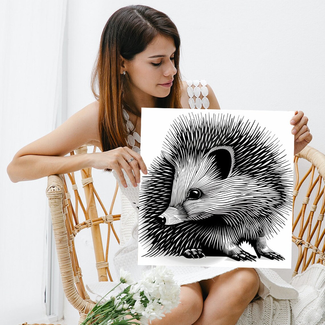 Hedgehog Minimalist Art Print, Black White Decor - Image 3