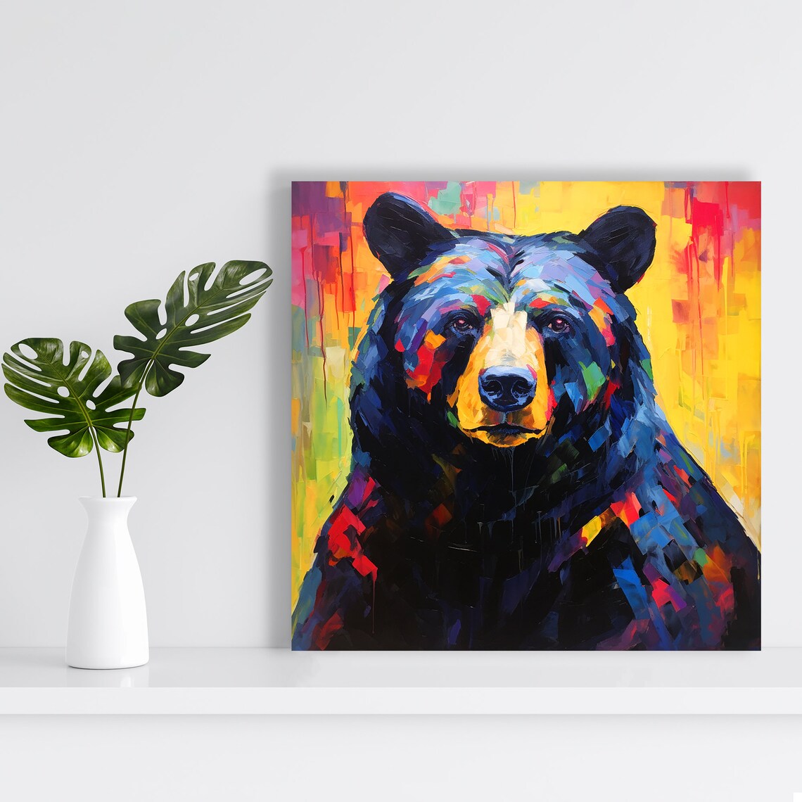 Bear Portrait Vibrant Colorful Brushstrokes Modern Wildlife Animal Wall Art - Image 2
