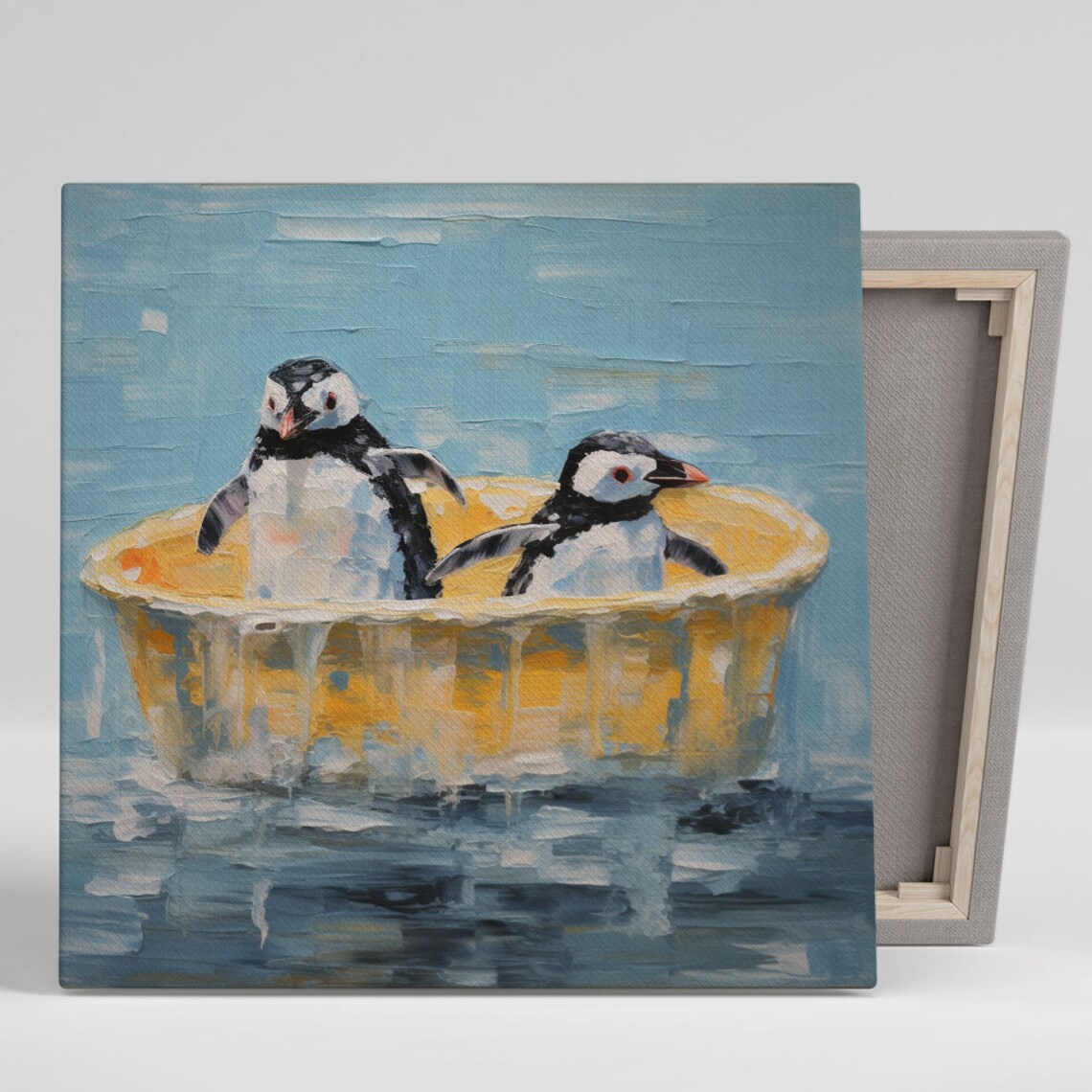 Two Penguins In Bathtub Bathroom Wall Art Print