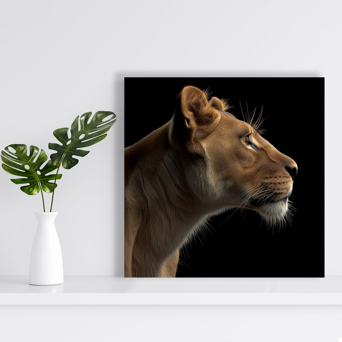 Lioness Profile Portrait Black Background Golden Realistic Wild Cat Poster - Image 2