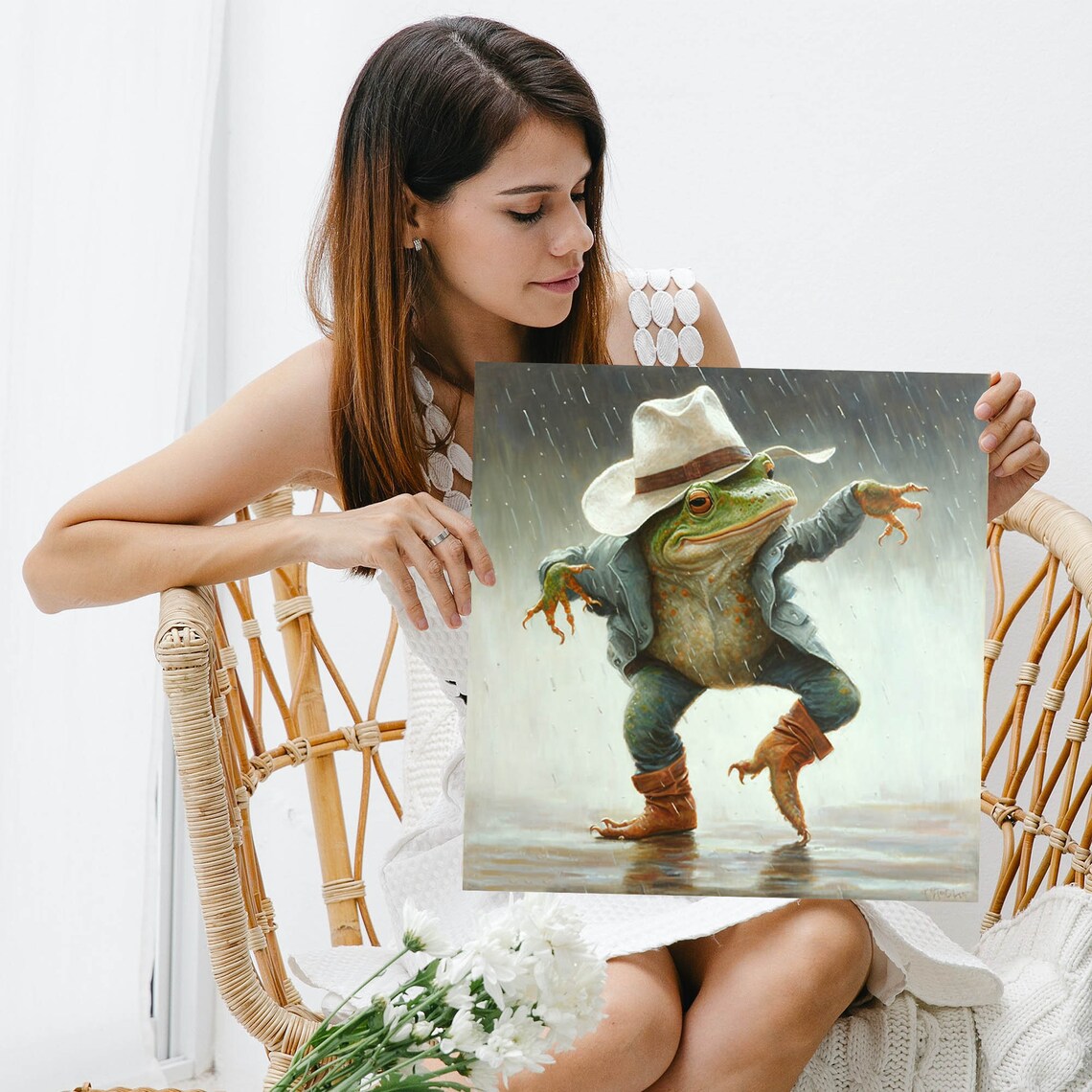 Frog Dancing In Rain Art Print, Unique Animal Decor - Image 3