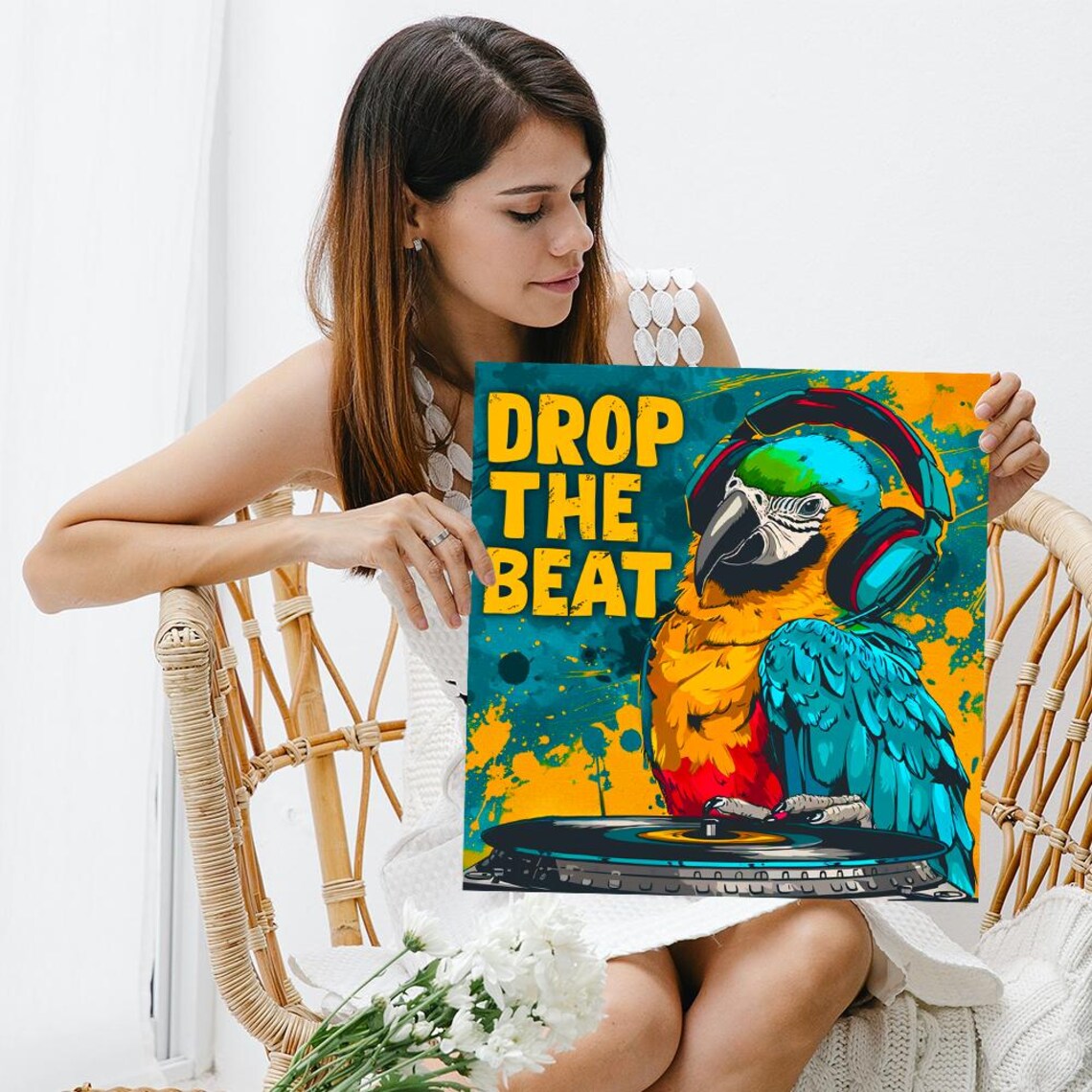 Parrot DJ Drop The Beat Headphones Turntable Pop Music Animal Poster - Image 3