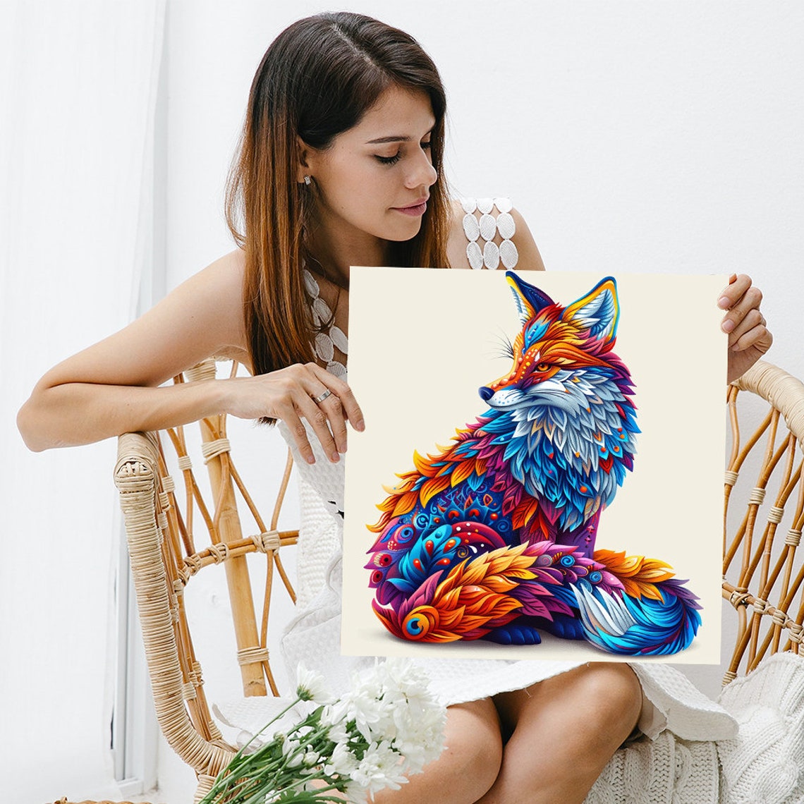 Kaleidoscopic Fox Mandala Art Colorful Blue Orange Animal Poster - Image 3