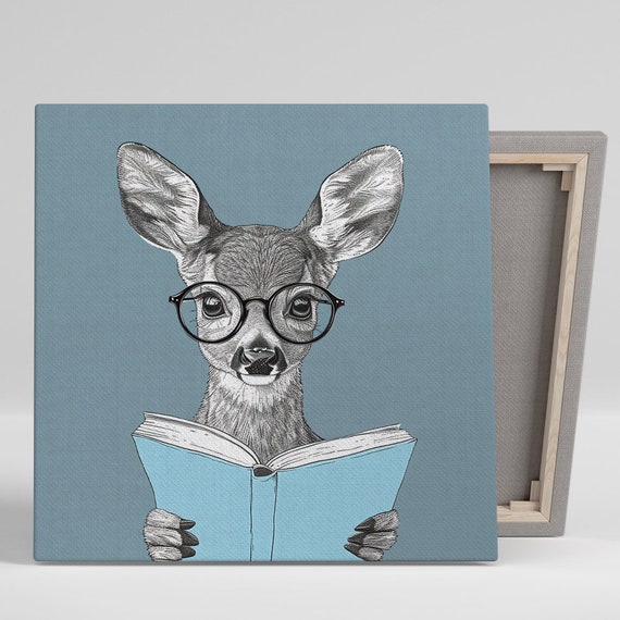Intellectual Deer Art Or Poster Modern Decor Office Library Childrens Room Living Room Wall Print Blue White Black Grey