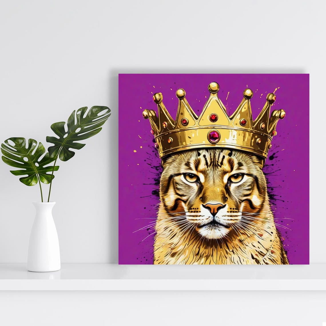 Regal Cat Royalty Wall Art Or Poster Animal Glam Decor Living Room Bedroom Office Game Room Wall Art Gold Purple Yellow Brown - Image 2
