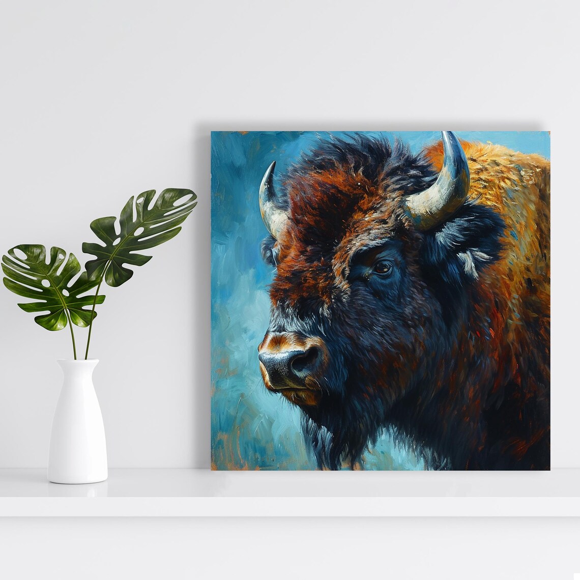 Majestic Bison Oil Painting Portrait Rustic Wildlife Wall Art Poster - Image 2