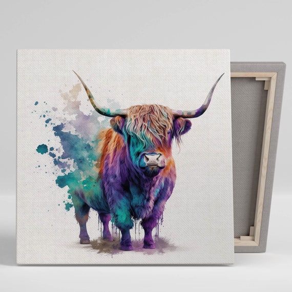 Highland Cow Watercolor Art Print, Scottish Farm Animal