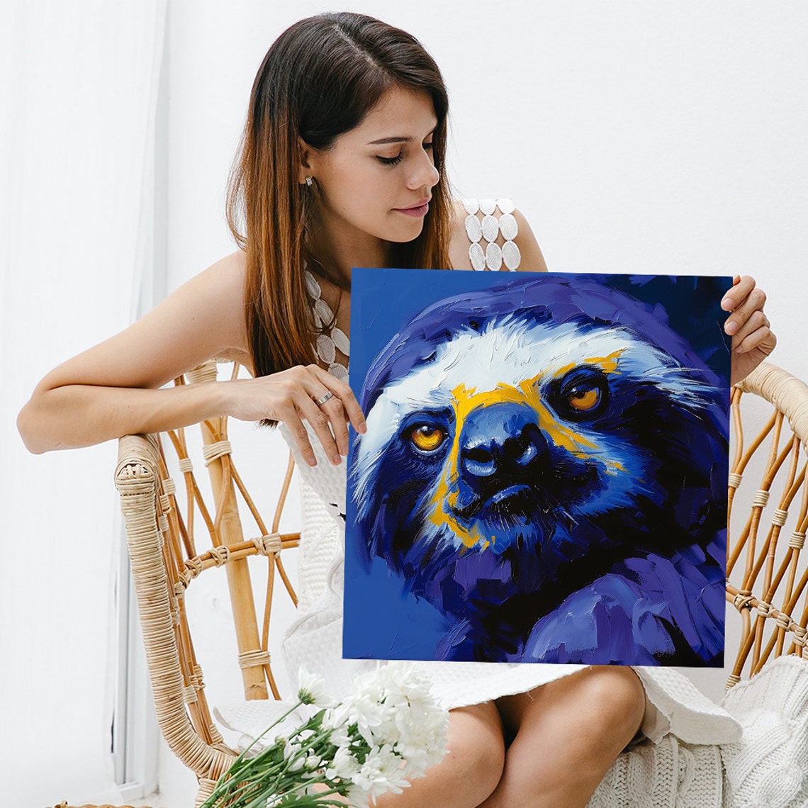 Dog Face Bold Blue Purple Impasto Portrait Modern Pet Wall Art Poster - Image 3