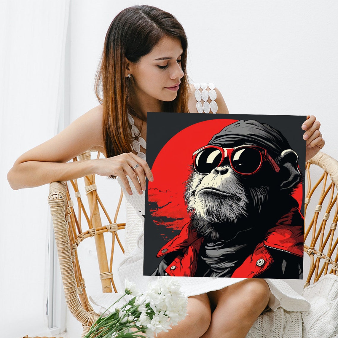 Cool Chimpanzee Red Sunglasses Urban Pop Art Bold Black Red Poster - Image 3
