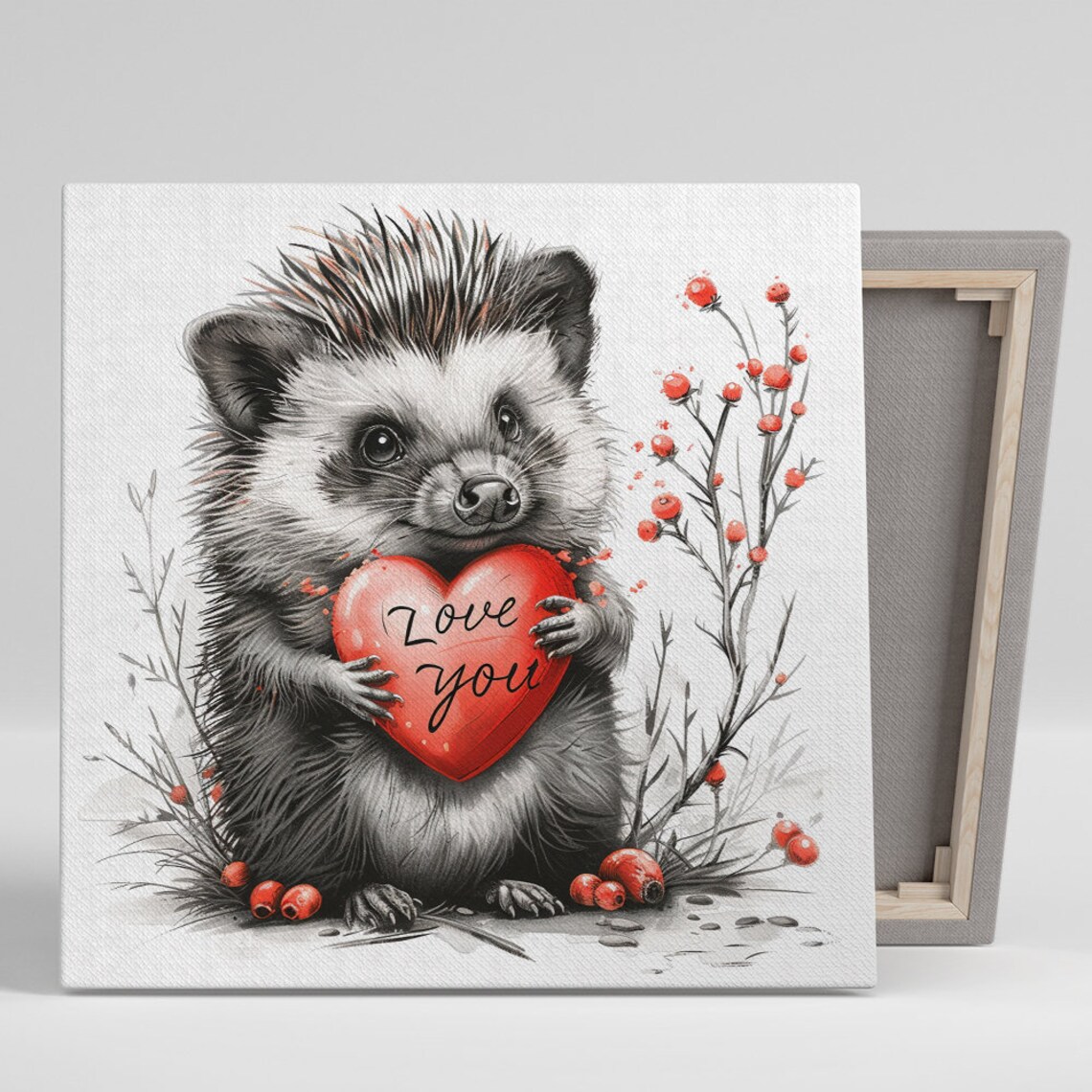 Hedgehog Holding Red Heart Love You Romantic Animal Wall Art Poster