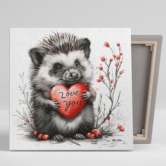 Hedgehog Holding Red Heart Love You Romantic Animal Wall Art Poster