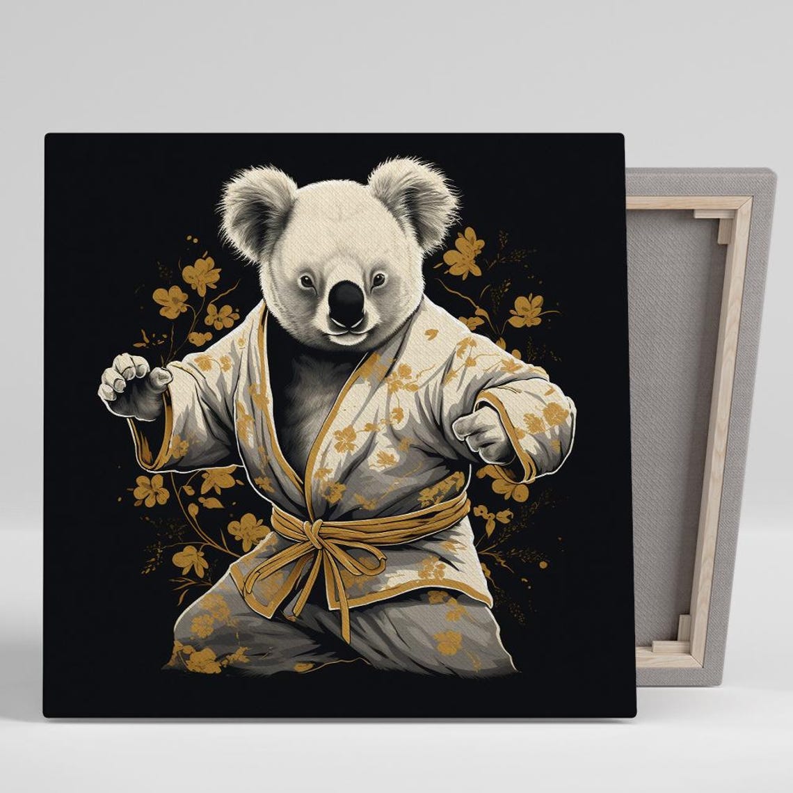 Koala In Karate Gi With Gold Belt Black Background Art Poster