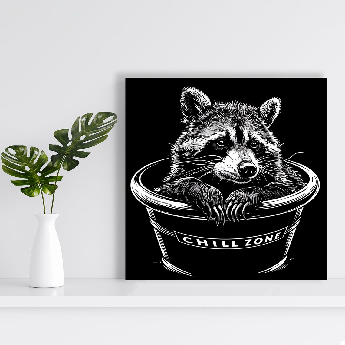 Chill Zone Raccoon In Tub Black White Funny Urban Animal Poster - Image 2