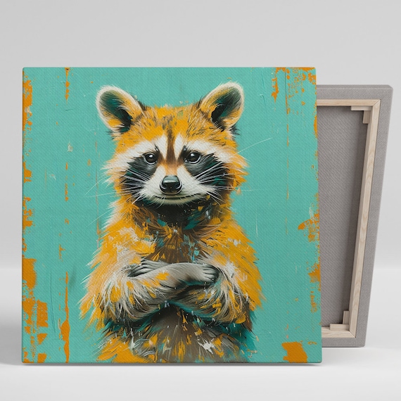 Raccoon Portrait, Whimsical Rustic Wall Art Print