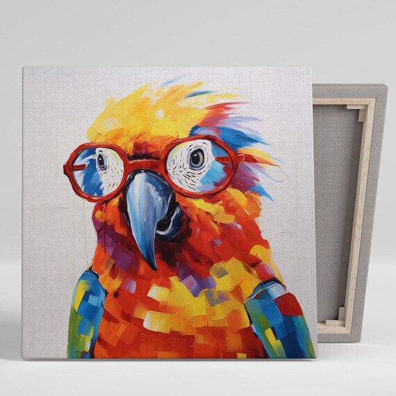 Spectacled Macaw Splash Art Or Poster Whimsical Animal Decor Living Room Office Nursery Wall Art Red Yellow Blue Orange Colors