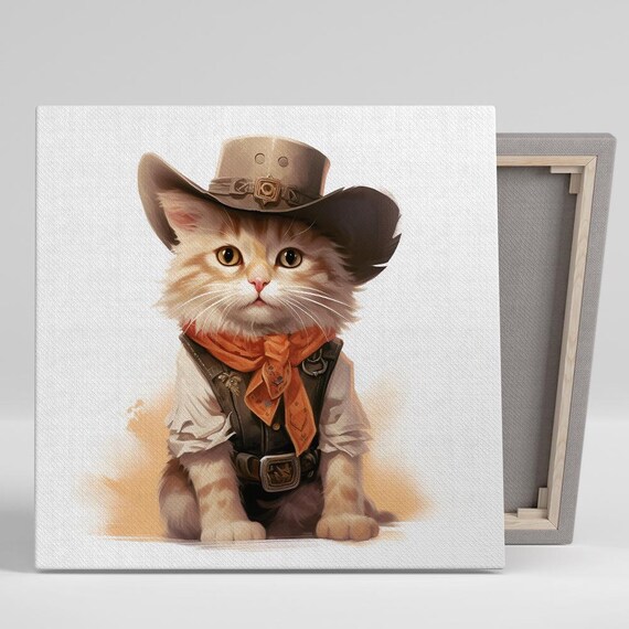 Cowboy Kitten in Hat and Bandana Cute Western Animal Portrait Poster