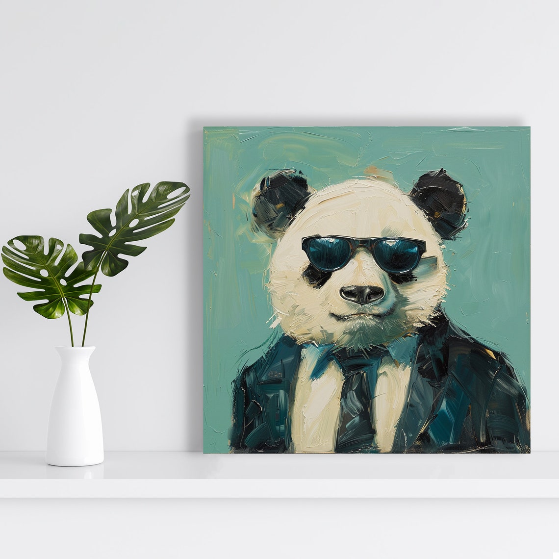 Panda Sunglasses Sharp Suit Cool Confident Painterly Office Wall Art - Image 2