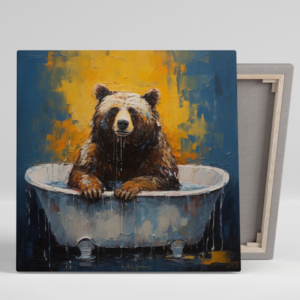 Grizzly Bear in Bathtub Art Print, Nursery Decor