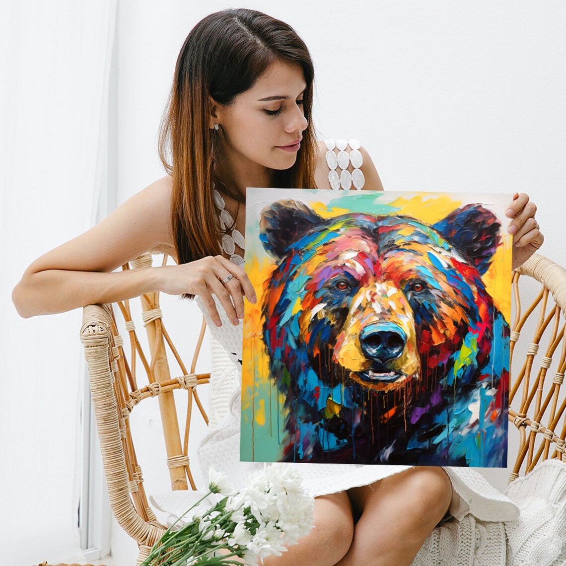 Vibrant Bear Abstraction Art Print, Blue Red Yellow - Image 3