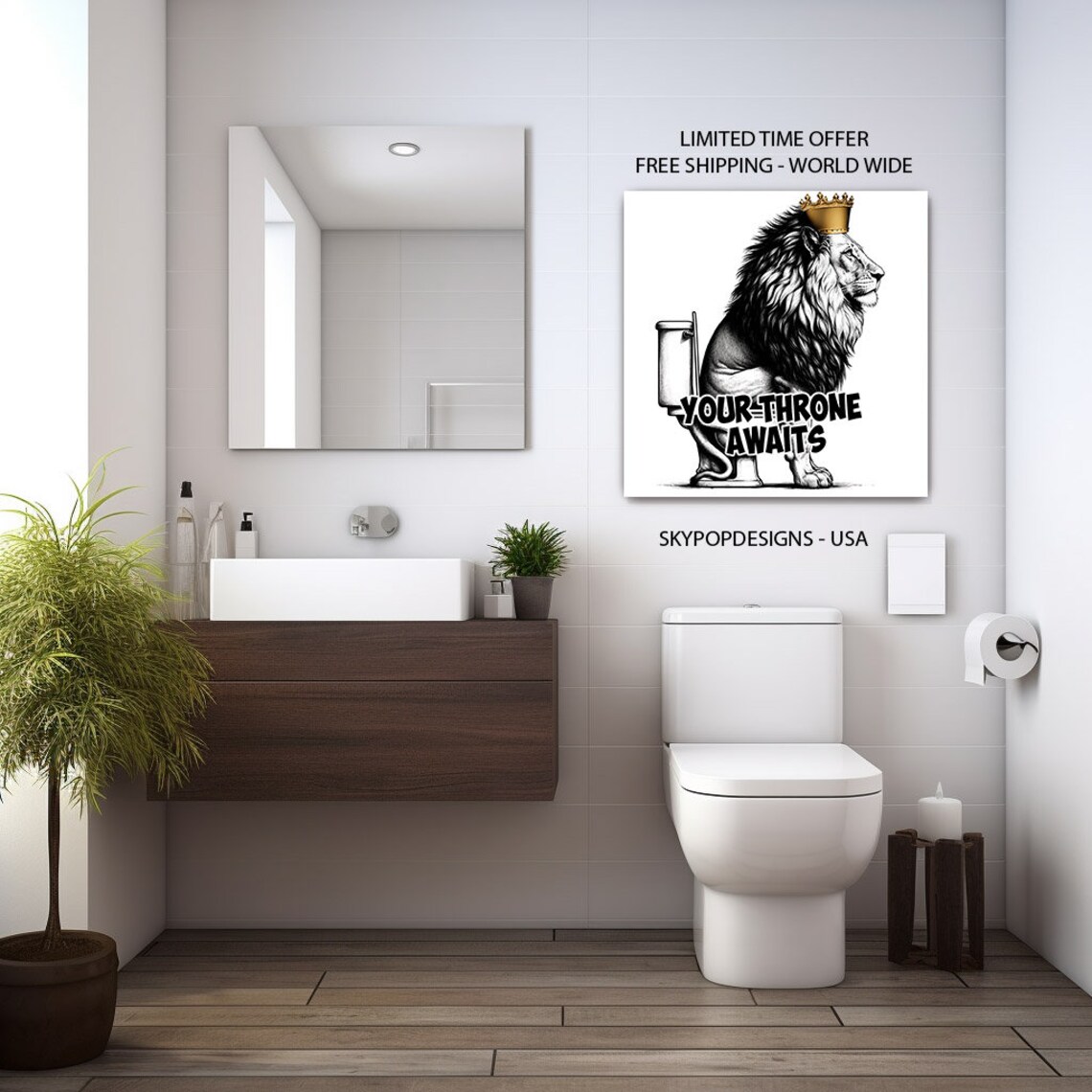 Lion On The Pot Minimalist Bathroom Art Print - Image 3