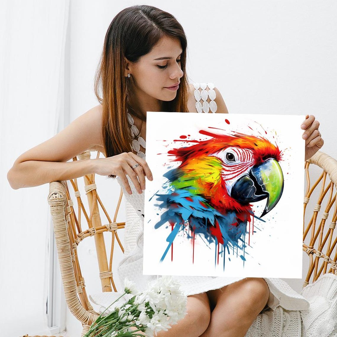 Macaw Parrot Splash Portrait Vibrant Watercolor Tropical Bird Poster - Image 3