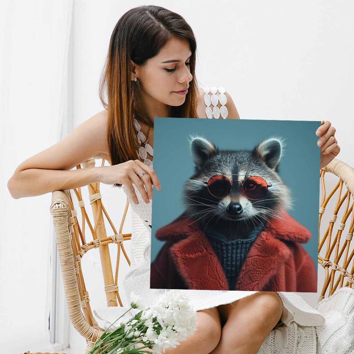 Cool Raccoon In Red Sunglasses And Red Fur Coat Portrait Art Poster - Image 3