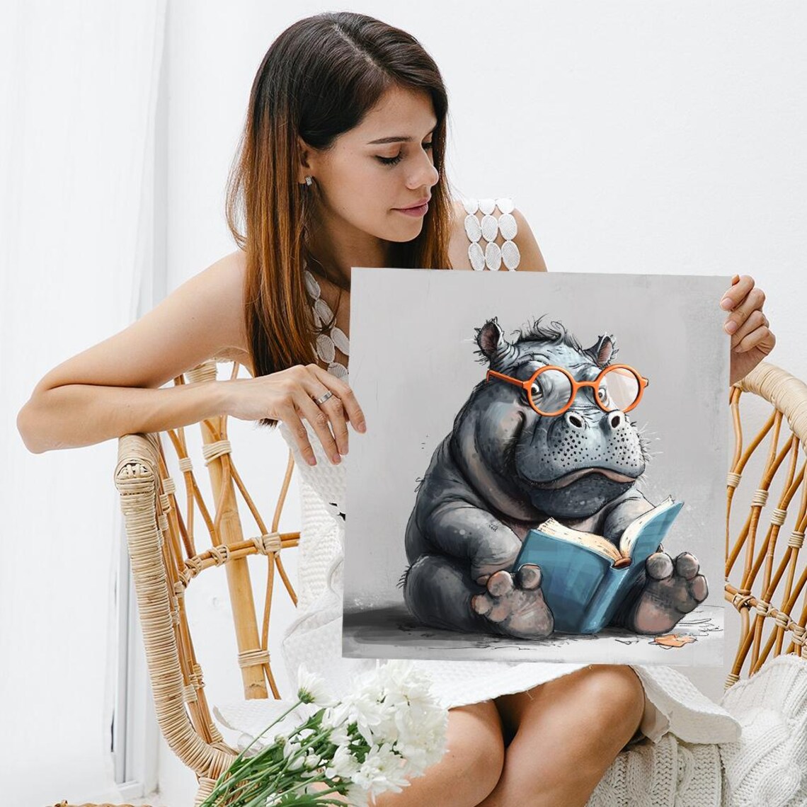 Hippopotamus Whimsical Animal Poster, Children's Room - Image 3