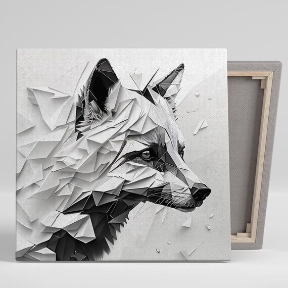Wolf Head Geometric Low Poly Origami Black White Minimalist Art Poster