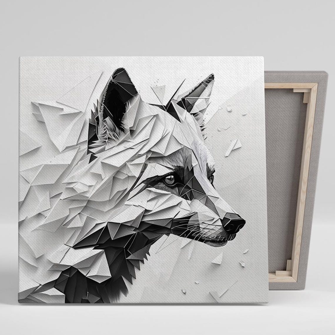 Wolf Head Geometric Low Poly Origami Black White Minimalist Art Poster