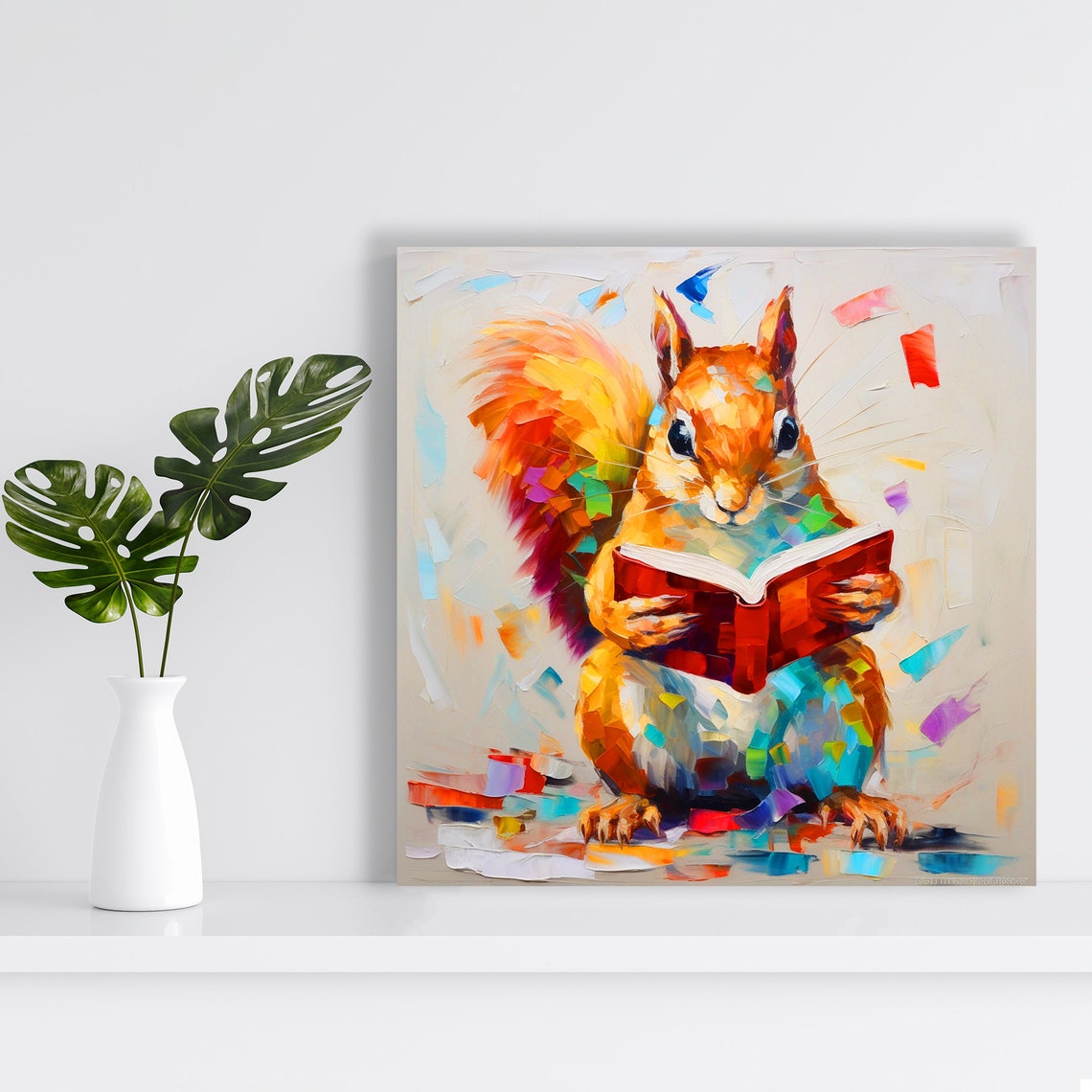 Reading Squirrel Book Colorful Abstract Art Whimsical Nursery Poster - Image 2