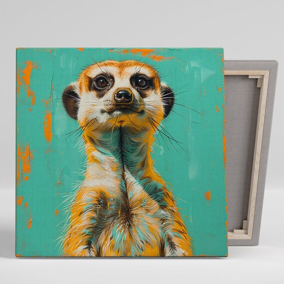 Curious Meerkat Art Or Poster Whimsical Animal Decor Living Room Office Childrens Room Bedroom Art Orange Turquoise Brown White