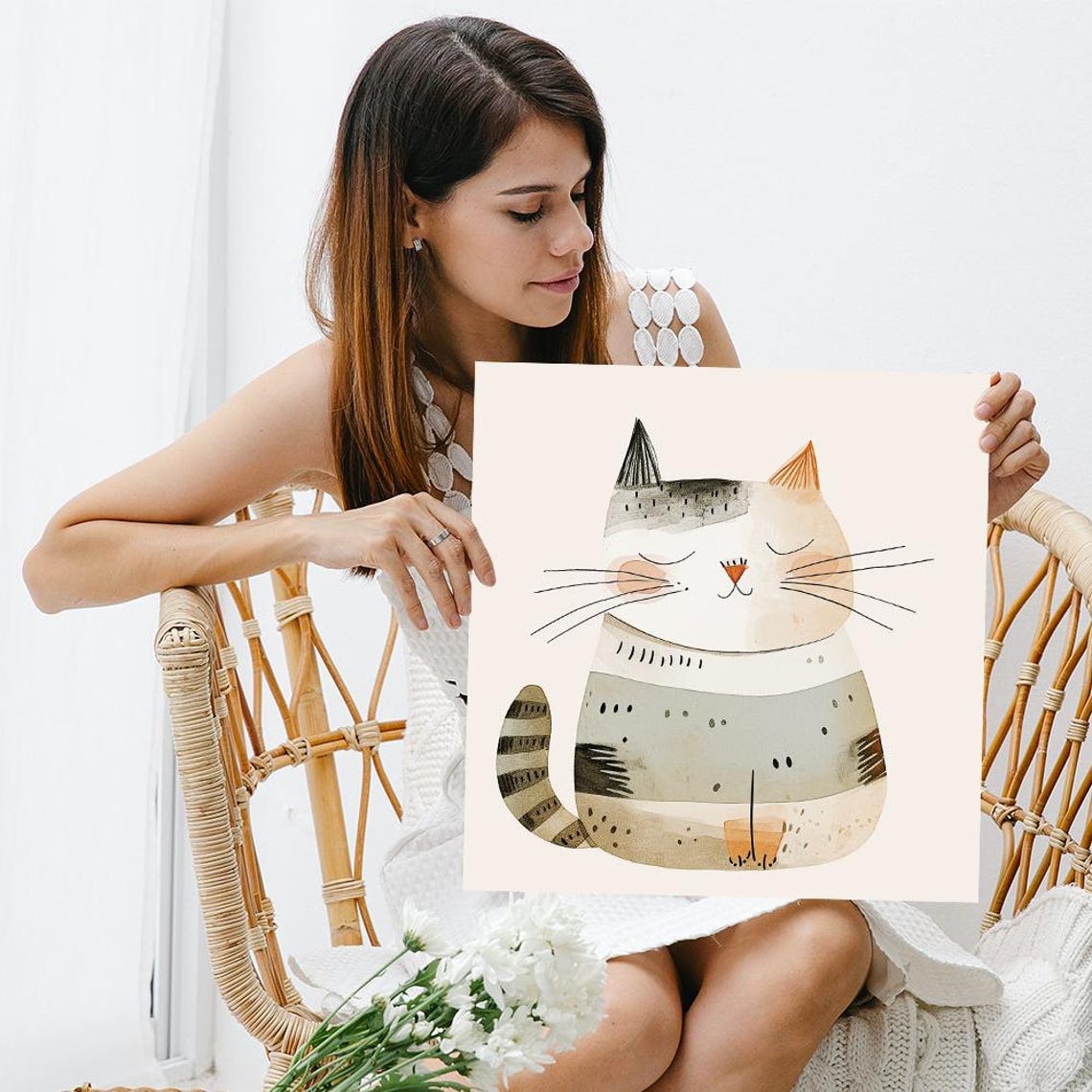 Minimalist Sleeping Cat Illustration Scandinavian Style Wall Poster - Image 3
