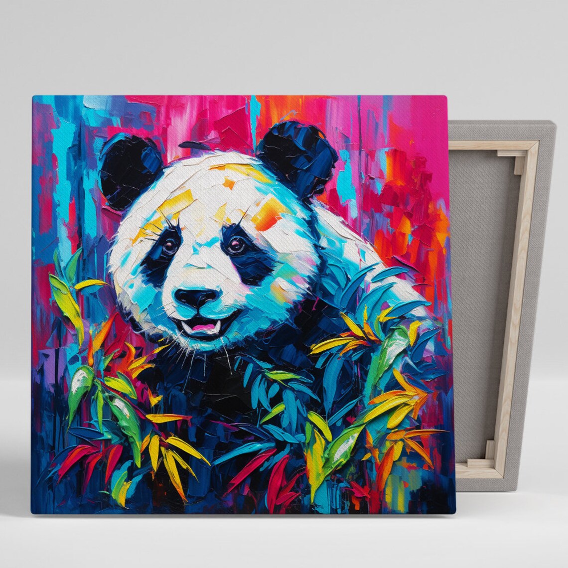 Colorful Panda Pop Art Neon Pink Blue Paint Strokes Vibrant Animal Poster
