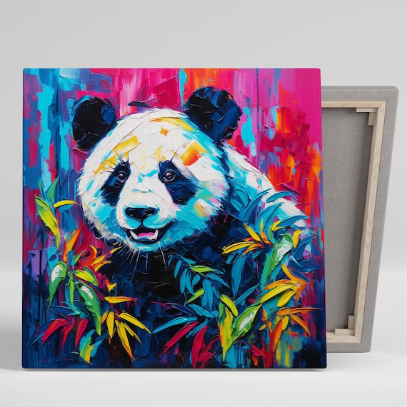 Colorful Panda Pop Art Neon Pink Blue Paint Strokes Vibrant Animal Poster