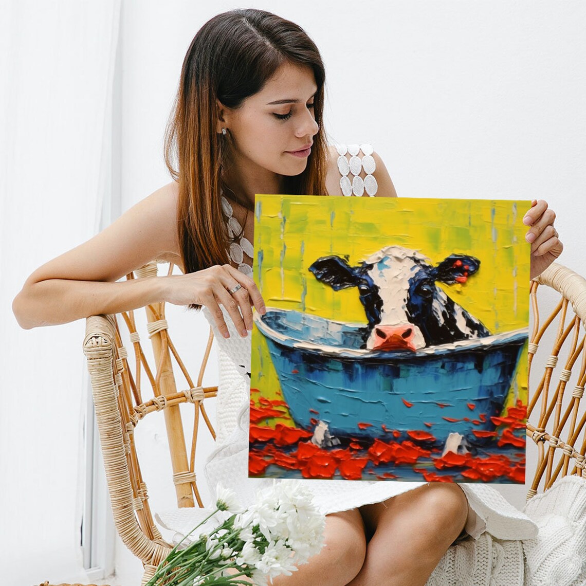 Cow In Bathtub Abstract Animal Bathroom Art Print - Image 5