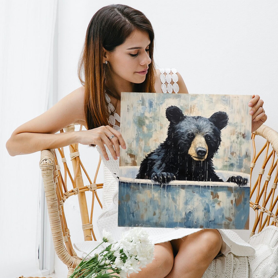 Black Bear In Bathtub Art Print, Nursery Modern Decor - Image 3