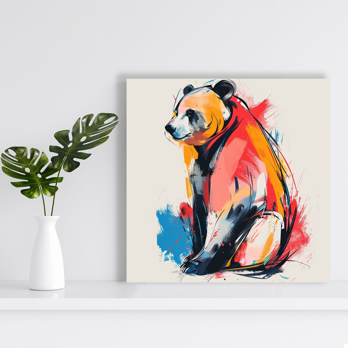 Colorful Panda Abstract Red Orange Brushstroke Bold Animal Art Poster - Image 2