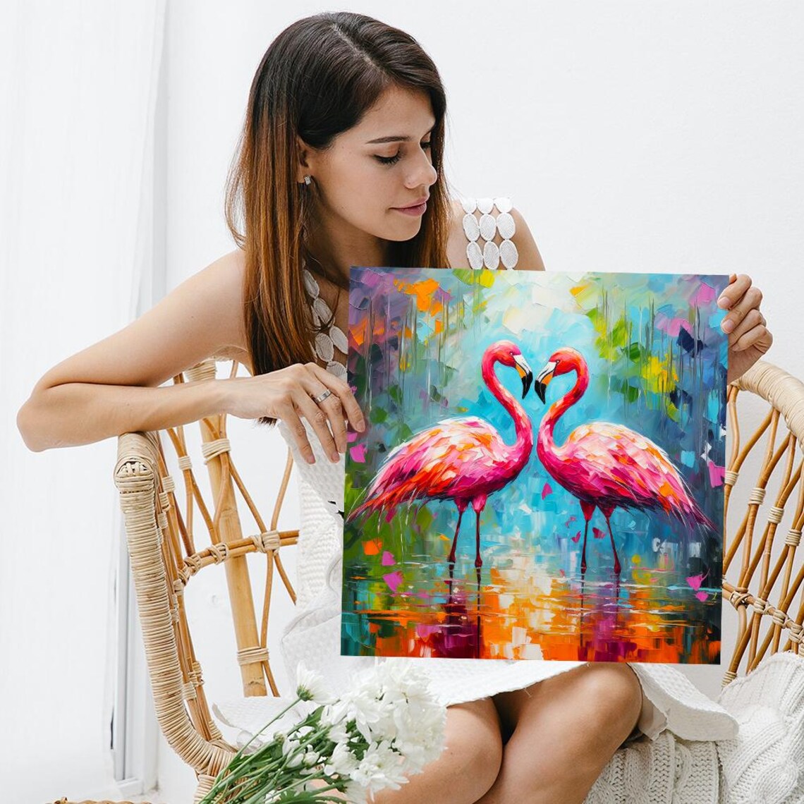 Flamingo Love, Contemporary Bohemian Art Print - Image 3