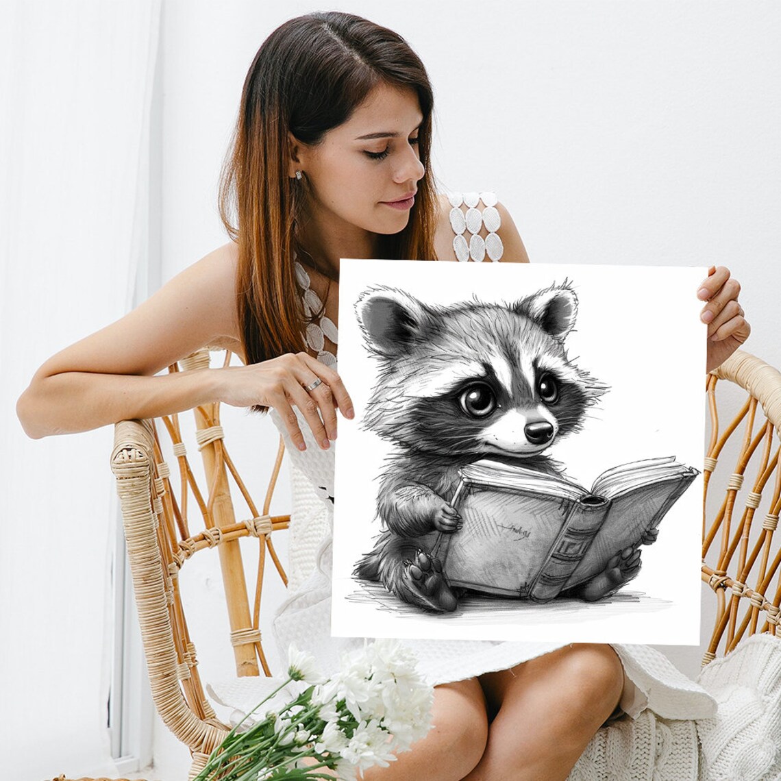 Bookworm Raccoon Whimsical Nature Wall Art Print - Image 3