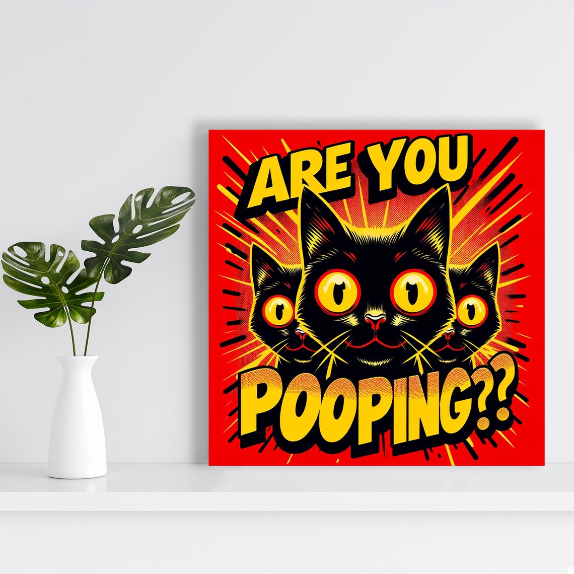Are You Pooping Funny Black Cats Pop Art Red Bathroom Humor Poster - Image 2