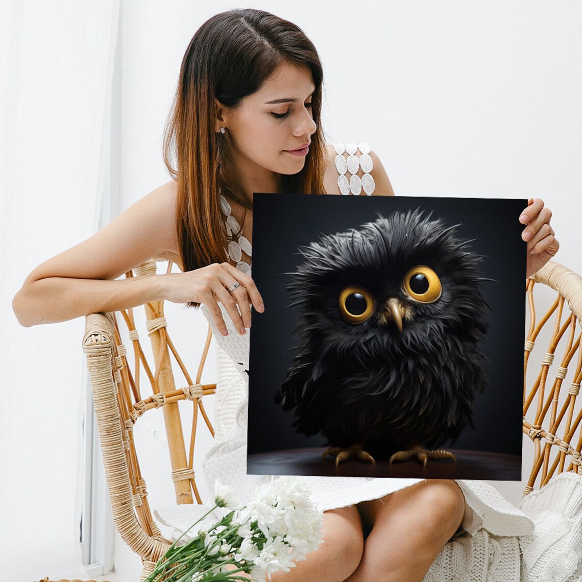 Black Owl Art Print, Living Room Animal Decor - Image 3