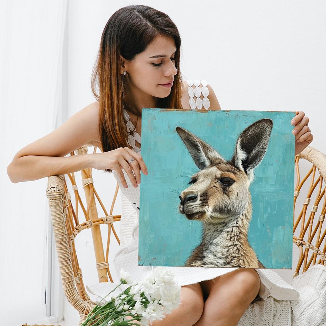 Kangaroo Profile Portrait Teal Textured Rustic Australian Art Poster - Image 3