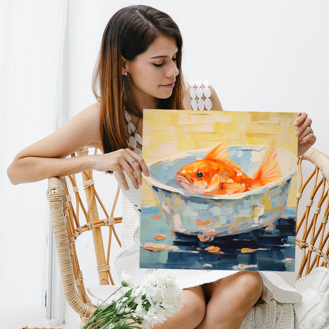 Gold Fish in Bathtub, Bathroom Animal Art Print - Image 5