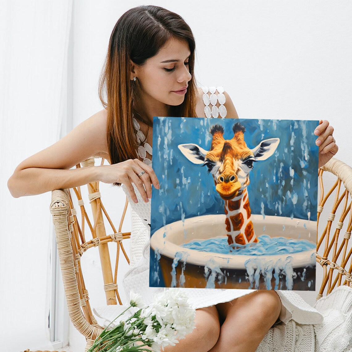 Giraffe in Bathtub Bathroom Animal Wall Art Print - Image 3