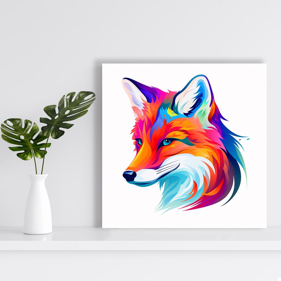 Rainbow Fox Head Vibrant Multicolor Spirit Animal Portrait Poster - Image 2