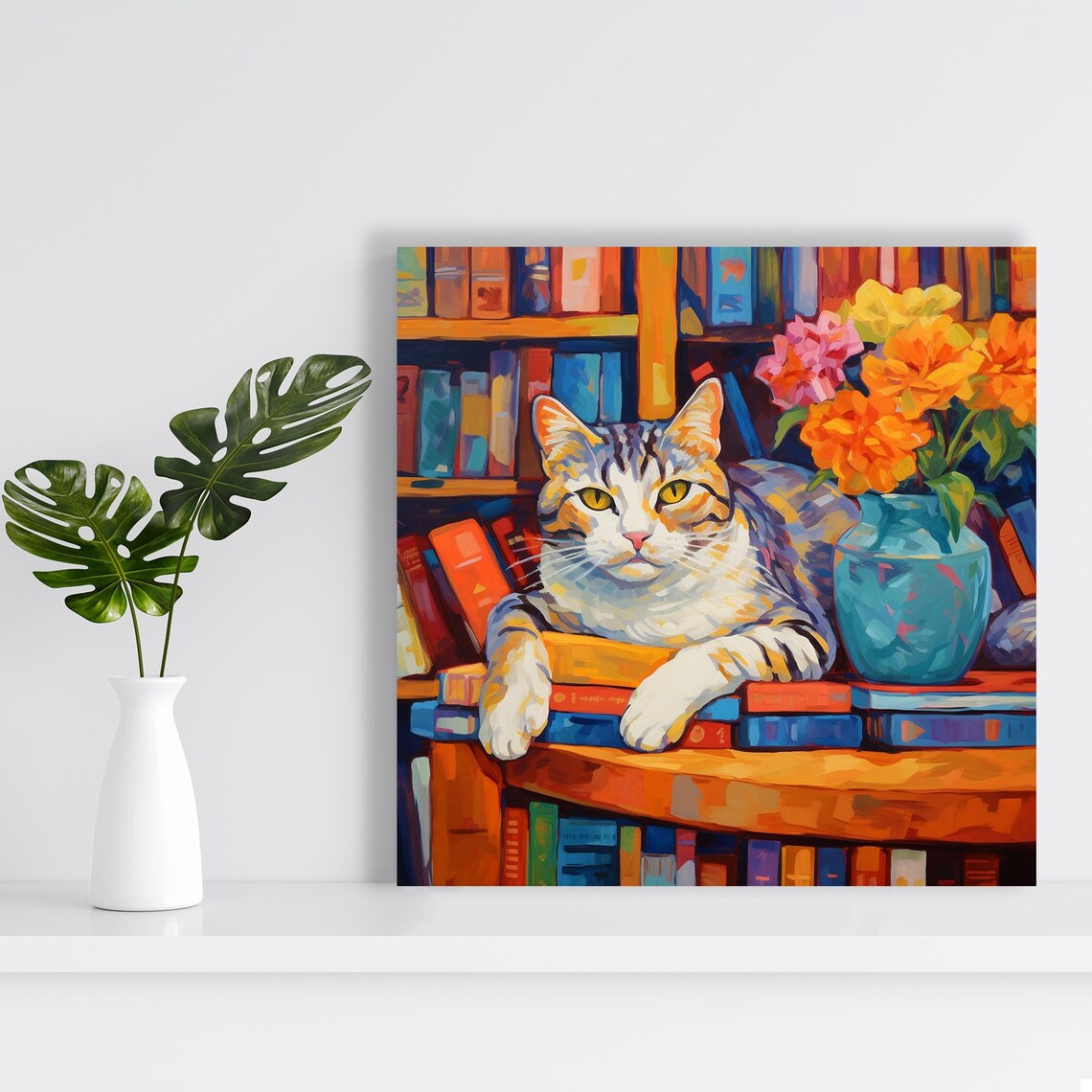 Cat Literary Companion, Whimsical Bohemian Art Print - Image 2