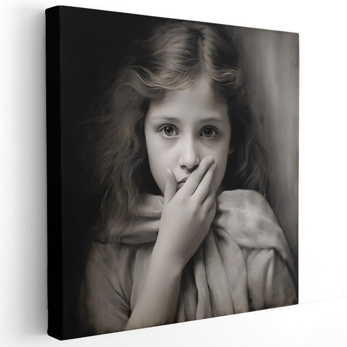 Bashful Vintage Sepia Girl Covering Mouth Funny Bathroom Art Poster - Image 2