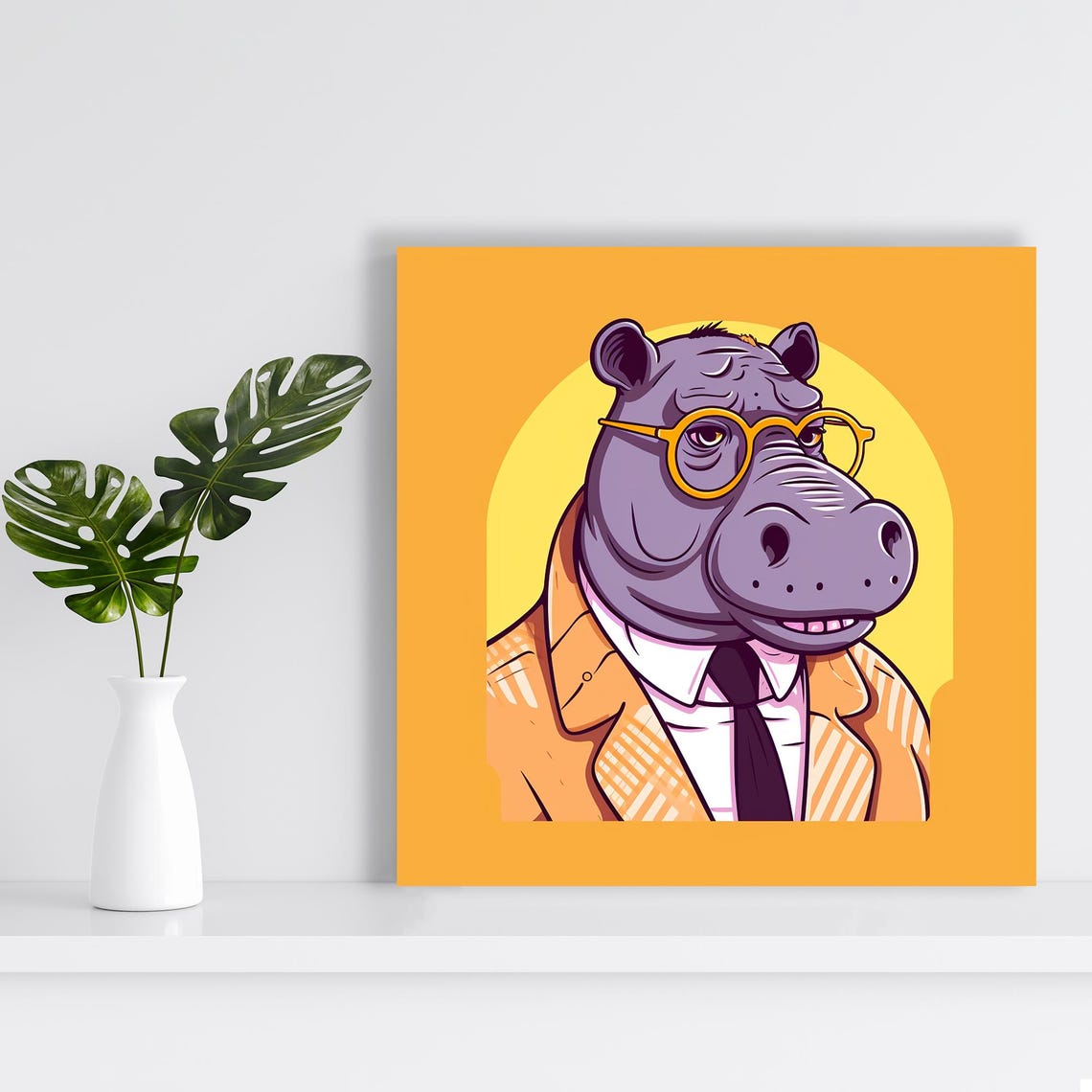 Hippo Businessman Suit Glasses Funny Office Cartoon Animal Art Poster - Image 2